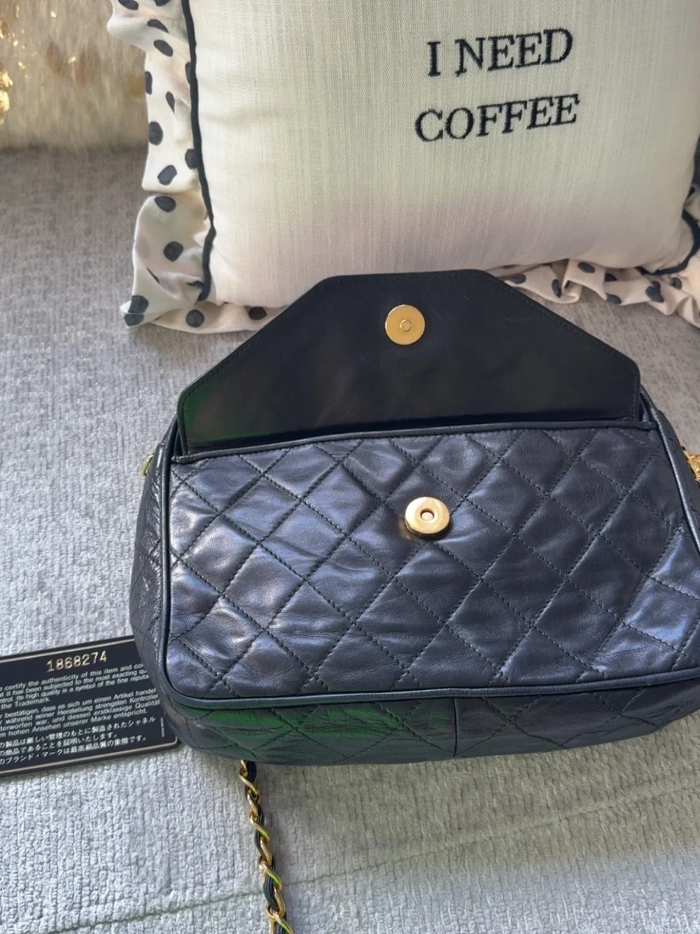 Vintage Chanel Series 1 Black Quilted Leather CC Tassel Camera Shoulder Bag